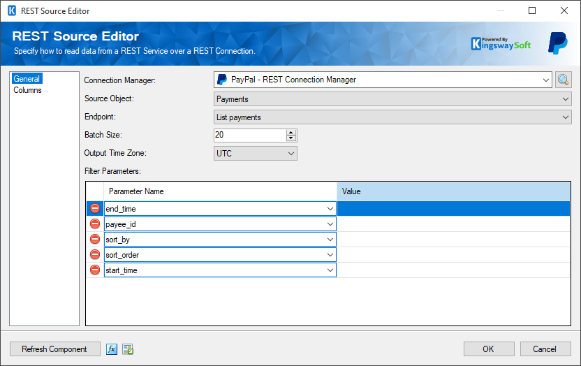 SSIS PayPal REST Source
